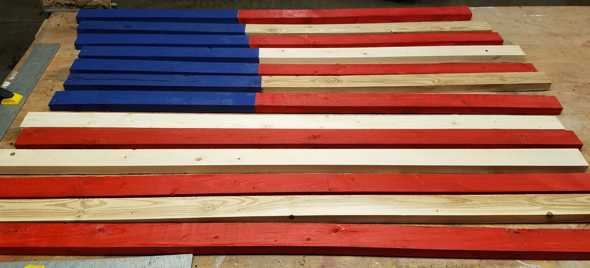 Picture of rustic, wooden America flag.